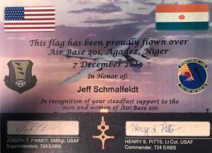 US Air Base 201 Flag Presented to Jeff